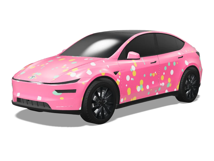Bubblegum Pop wrap on a Tesla Model Y 2025+