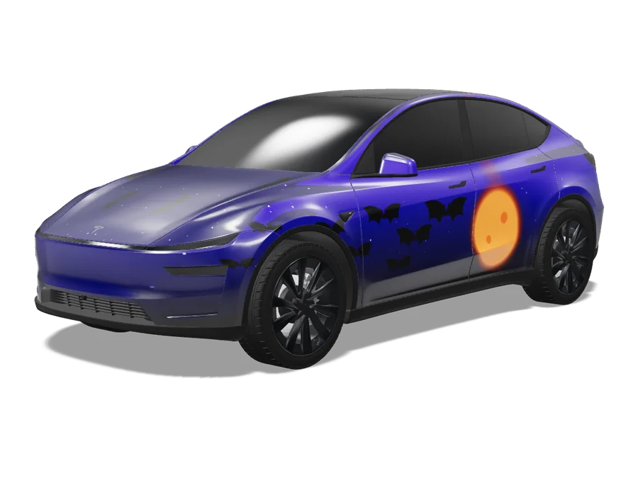Midnight Bats wrap on a Tesla Model Y 2025+